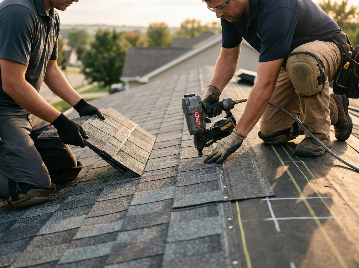Professional roofer working on a residential roof in Seattle